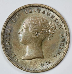 1844 Great Britain Young Head 1/2F Half Farthing UNC Pink Toning - Picture 1 of 3