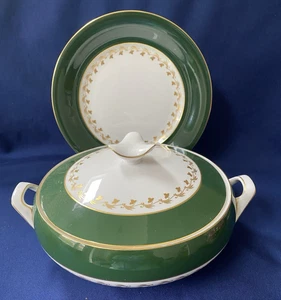 Spode Green Velvet Covered Vegetable Serving Dish and Matching Salad Plate Y7869 - Picture 1 of 7