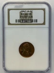 1941 S 1C Lincoln centesimo di grano NGC MS 66 RD (511.028) - Foto 1 di 4