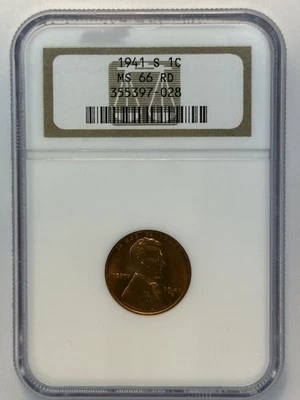 1941 S 1C Lincoln Wheat Cent NGC MS 66 RD (511.028) - Image 1 of 4