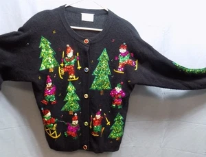 Vintage Marisa Christina Christmas Sweater Med Sequins Bugle Beads Wool Rabbit - Foto 1 di 10