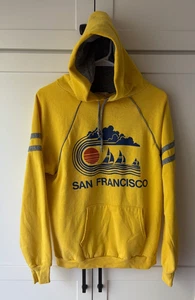 Vintage 1980's Sportswear SAN FRANCISCO Men's Yellow/Gray Hoodie Sweatshirt L - Picture 1 of 7