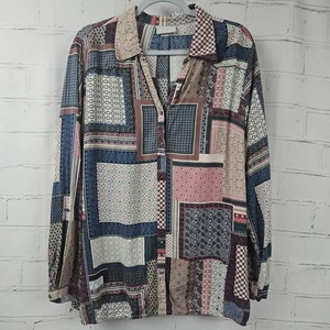 Benotti Patchwork Blouse Shirt Womens XL Long Sleeve Retro Bohemian Boho Hippie - Picture 1 of 16