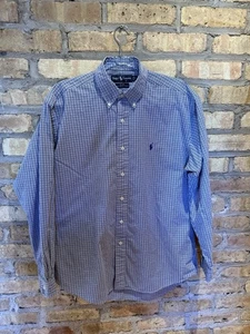 Camisa Ralph Lauren Blake Para Hombre Mediana Azul Blanco Cuadros Dos Capas Algodón Manga Larga - Imagen 1 de 3