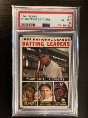 1964 Topps NL Batting Leaders — Клементе/Хэнк Аарон, No7, PSA 6 EX-MT. - Изображение 1 из 2