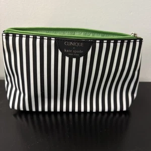 Clinique x Kate Spade Makeup Bag Blk/White Stripe Green/White Dot cosmetic pouch - Picture 1 of 5