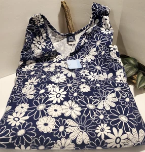 Barco Women’s Scrubs Blue with White Flowers Size 2XL Nursing Uniform Shirt - Picture 1 of 10