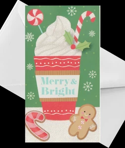 Merry and Bright - Foil Accented Tall 7 x 3.75 Christmas Card w/ Envelope - Picture 1 of 2
