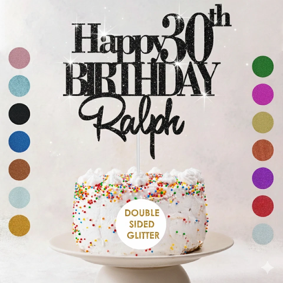 BLITZ-MARKET Personalised Happy Birthday Cake Topper Any Age Any Name 16 18th 21st 30th 50th