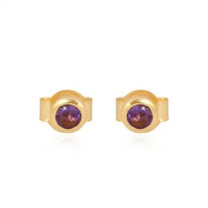 Natural Amethyst 925 Sterling Silver Tiny Round Small Stud Earrings Gift Women - Picture 1 of 6