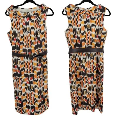 Vestido Vaina Vintage Años 90 Sin Mangas Cuello Barco 10 Naranja Marrón Abstracto Mod EE. UU. Foto 1 de 4