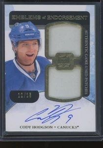 2011-12 The Cup Hockey Cody Hodgson #EE-CH Emblems of Endorsement Patch Auto /10 - Picture 1 of 2