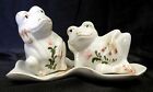 Frog Salt Pepper Shaker Set Lily Pad Tray Vintage Collectible Shakers