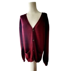 Chaps Men's Classic Grandpacore Cardigan Burgundy Sweater Size Large Preppy - Picture 1 of 4