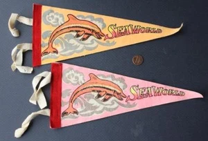 1960s Era Sea World TWO soft felt pennant set Ohio Florida Texas or California-- - Picture 1 of 1