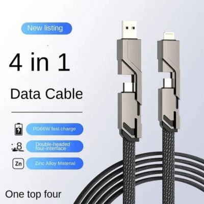 4 in 1 PD Fast Charging Data Cable 100W 5A USB Type C Cable for iPhone USB - Image 1 of 4