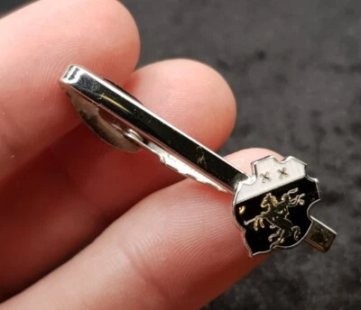 Vintage Silver Tone Tie Clip - Unknown Crest Symbol - Native Indian On Horseback - Image 1 of 4