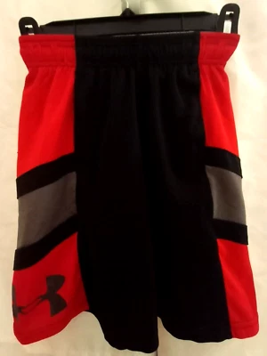 UNDER ARMOUR Boys Shorts Size YXS Black W/Red-Gray, Elastic Waist 18", EUC - Image 1 of 2