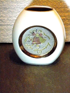 Art Of Chokin White w/24KT Gold Trim 50th Anniversary Vase 4" Tall Orig Sticker - Picture 1 of 4