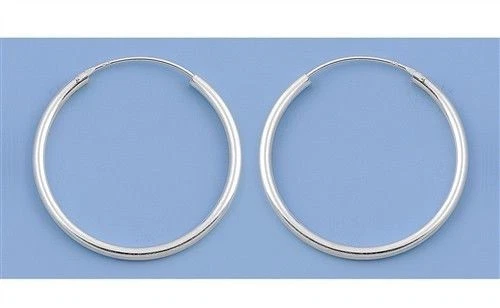   Continuous Hoop Earrings Genuine Sterling Silver 925 Jewelry Gift 2 mm x 30 mm - Image 1 of 1