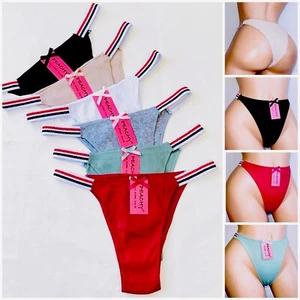 6 Pack Women High Cut Cotton Panties Thong Brief Brazilian Underwear Lingerie M - Picture 1 of 12