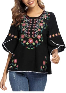 Womens Embroidered Peasant Tops Mexican Bohemian Blouses Sz S FAST SHIP USA - Picture 1 of 9