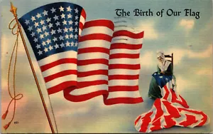 Vtg 1940's Birth Of Our Flag American Old Glory Betsy Ross Patriotic Postcard - Picture 1 of 2