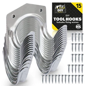 15pk Tool Hooks & Screws | Garage Garden Shed Wall Bike Hanging Storage Utility - Picture 1 of 8