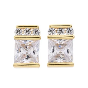 Sterling Silver CZ Iced Princess Cut Square Push Back Stud Earrings EPR 100 - Picture 1 of 4