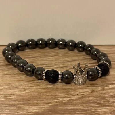 Pulsera de lujo Crown King Cuff plateada negra para hombre Foto 1 de 3