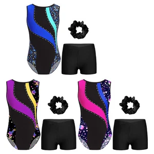 Kids Girl's Bodysuit Gymnastics Leotard And Boyshorts Camisole Rompers Workout - Picture 1 of 39