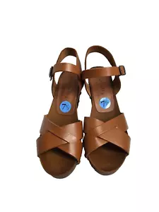 Mariella Block Heel Leather Sandals Women US 7.5 Ankle strap Brown - Picture 1 of 12