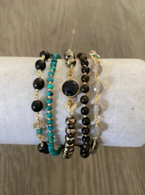 Novo Autêntico Chan Luu Black Horn Mix Multi Strand Pulseira de Couro Preto - Imagem 1 de 4