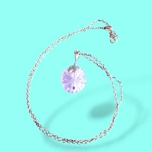 Sterling Silver And Pink Carved Frosted Sea Glass Sand Dollar Necklace 18in - Picture 1 of 8