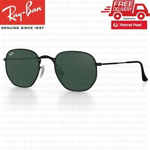 Ray-Ban Hexagonal Flat Sunglasses RB3548 002 54mm Black Frame Green G-15 Lens - Picture 1 of 6