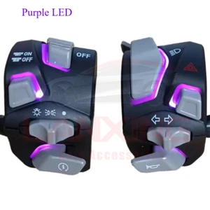 22mm Handlebar Motorcycle Switche With Purple LED E-bike ATV Switch Universal - Picture 1 of 6