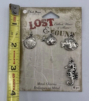 Blue Moon Beads 5 Silver Metal Ocean Assorted Fish Sea Horse Shell Pendants NEW - Image 1 of 4