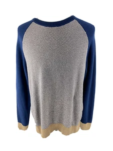 Express Mens L Crewneck Cotton Sweater Colorblock Knit Long Sleeve - Picture 1 of 9