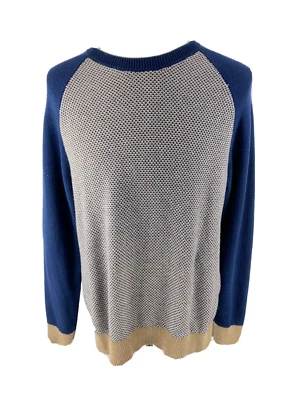 Express Mens L Crewneck Cotton Sweater Colorblock Knit Long Sleeve - Image 1 of 4