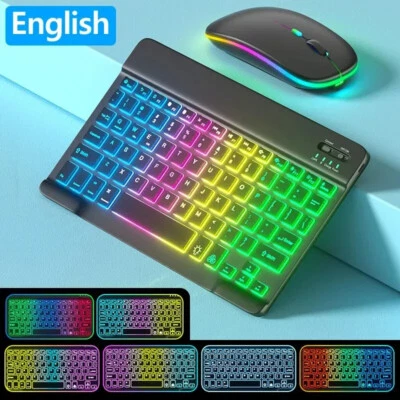 RGB Backlit Keyboard Mouse For Samsung Galaxy Tab A8 A9 Plus S9 FE S8 S7 S6 Lite - Image 1 of 4