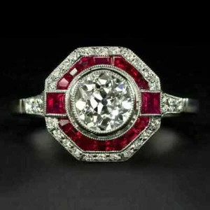 3Ct Lab-Created D/VVS1 & Ruby Engagement Ring 14K White Gold Fn - Picture 1 of 5