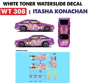 WT308 weiße Toner Wasserrutsch Aufkleber ITASHA KONACHAN für kundenspezifisch 1:64 Druckguss - Bild 1 von 5