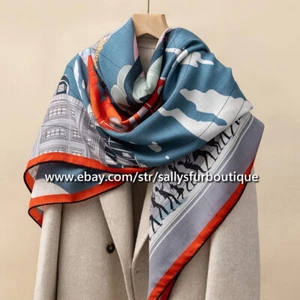Sallys Boutique 70% Cashmere 30% Silk Wrap Scarf Parade Print 2 Face Shawl 53" - Picture 1 of 22