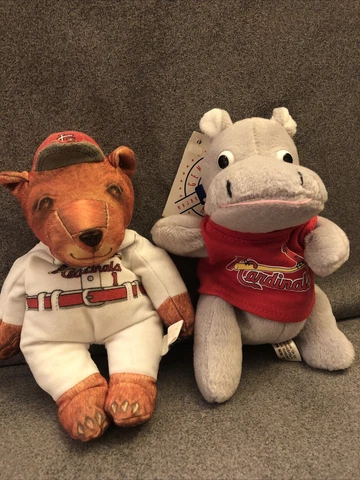 Pair of 2 St. Louis Cardinals Teddy & Hippo MLB Uniform Hat Plush Cute! 6” Cover