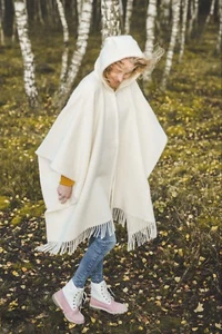 Hooded Shawl Wrap Knit Women Fringe Knitted Poncho Cardigan Cape Sweater White - Picture 1 of 9