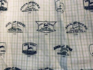 John Deere Tractor Vintage Logo Plaid Green/ Blue Farm Springs Creative Remnant - Picture 1 of 7