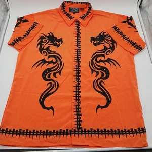 Camisa Libélula Abotonada Poliéster Manga Corta Hombre Grande Naranja Dragón De Colección - Imagen 1 de 16