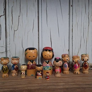 Vintage Kokeshi Dolls Bobbleheads Mixed Lot Of 11, NWA Northwest Airlines Japan - Picture 1 of 21