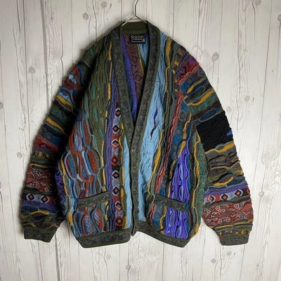 COOGI 3D Knit Cardigan Multicolor 100% Pure New Wool Size L For Mens Japan Used - Image 1 of 4
