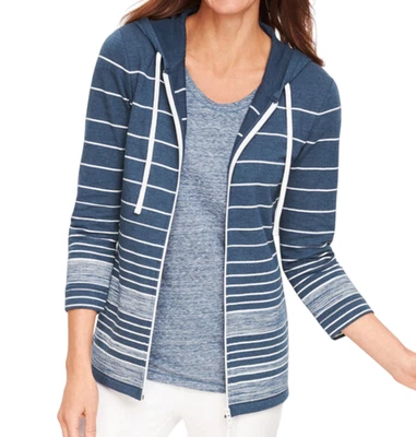 T by TALBOTS Azul Degradado Rayas Cremallera Completa Sudadera Top Tejido Suave M-P Foto 1 de 4